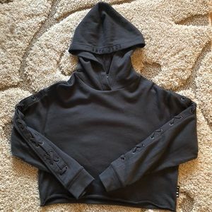 PINK Cropped lace up hoodie